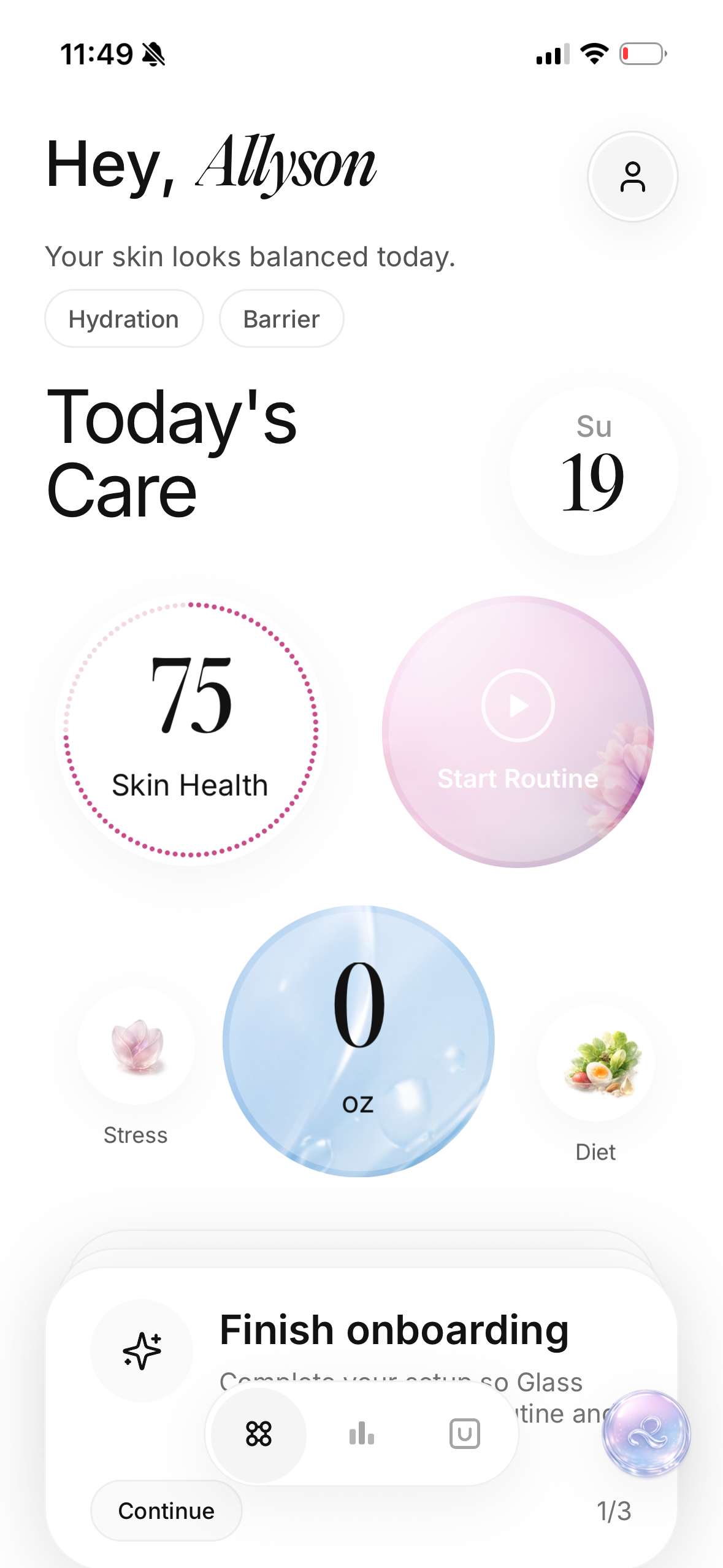 Glass skin care tracker app dashboard