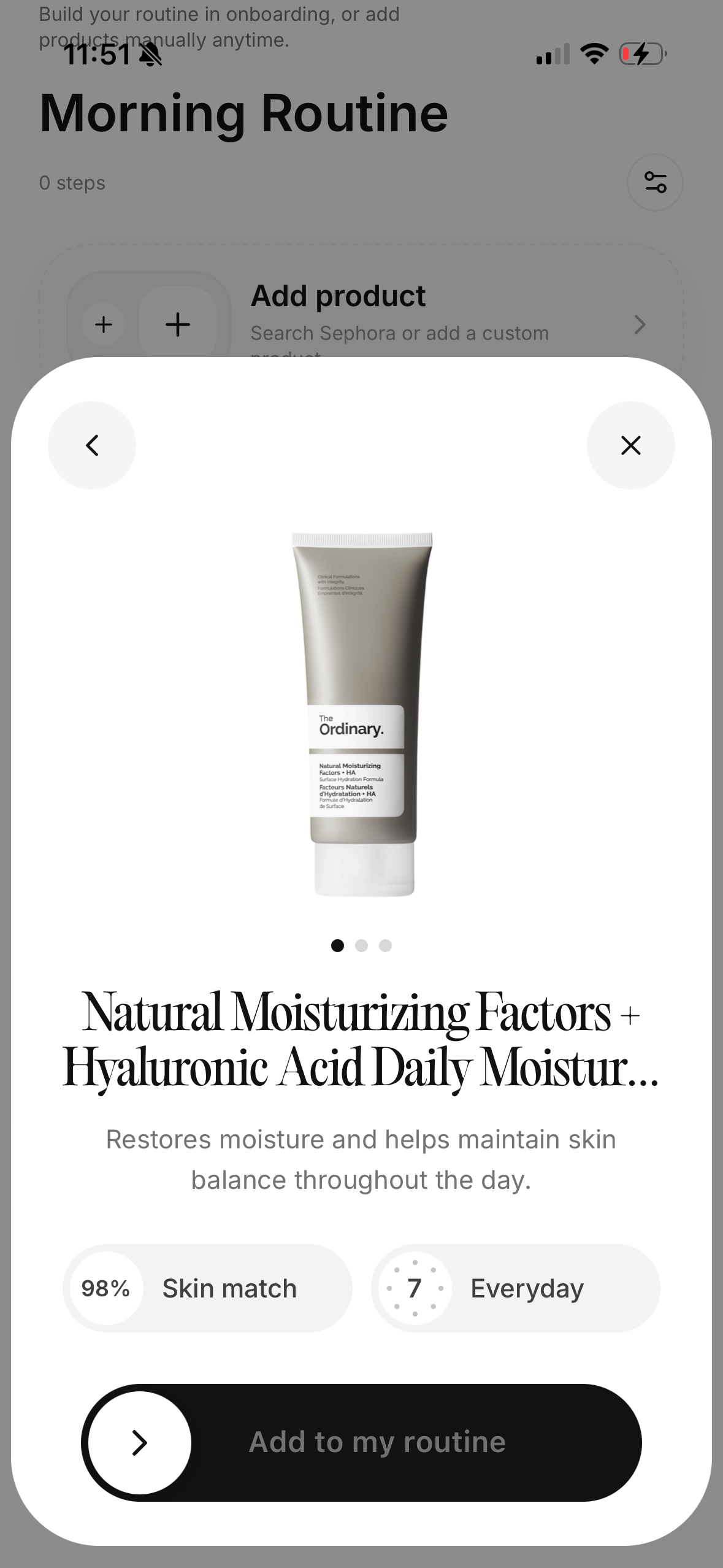 Skincare product logging and routine context example